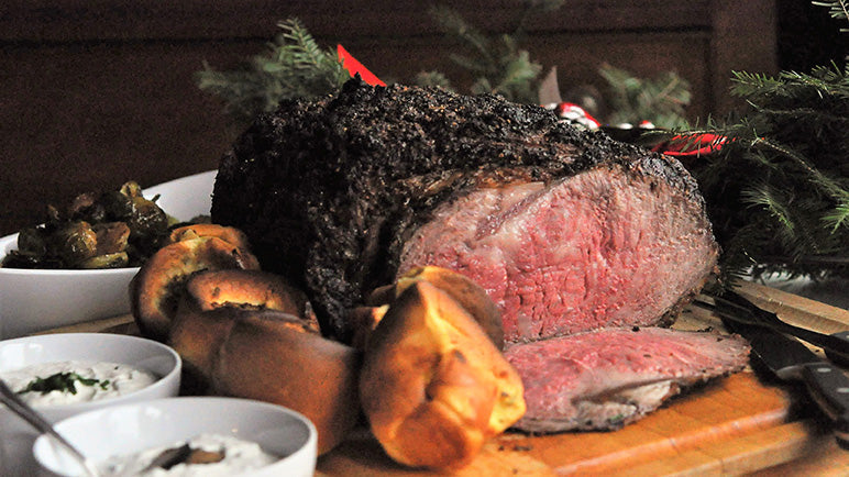 Herb and Salt-Crusted Ribeye with Yorkshire Pudding and Two Sauces